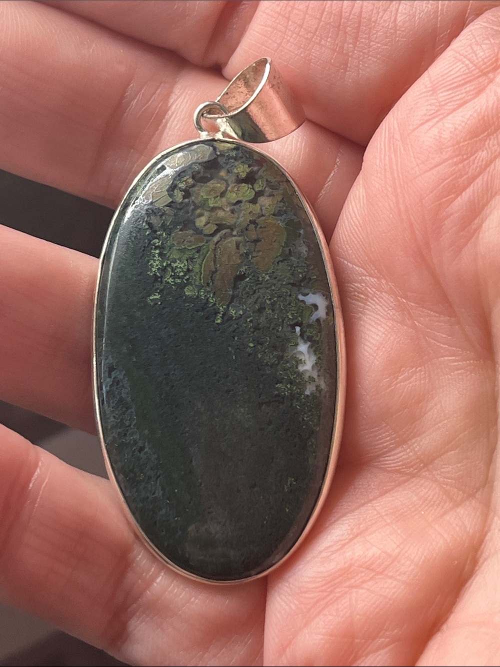 925 Sterling Silver Moss Agate Pendant NWOT